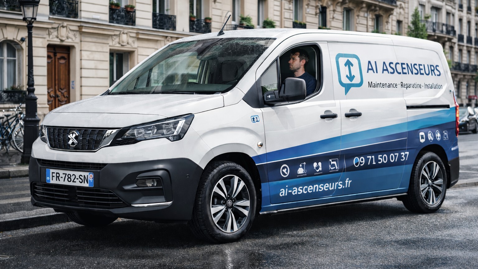 Camionette électrique d'intervention AI Ascenseurs Paris